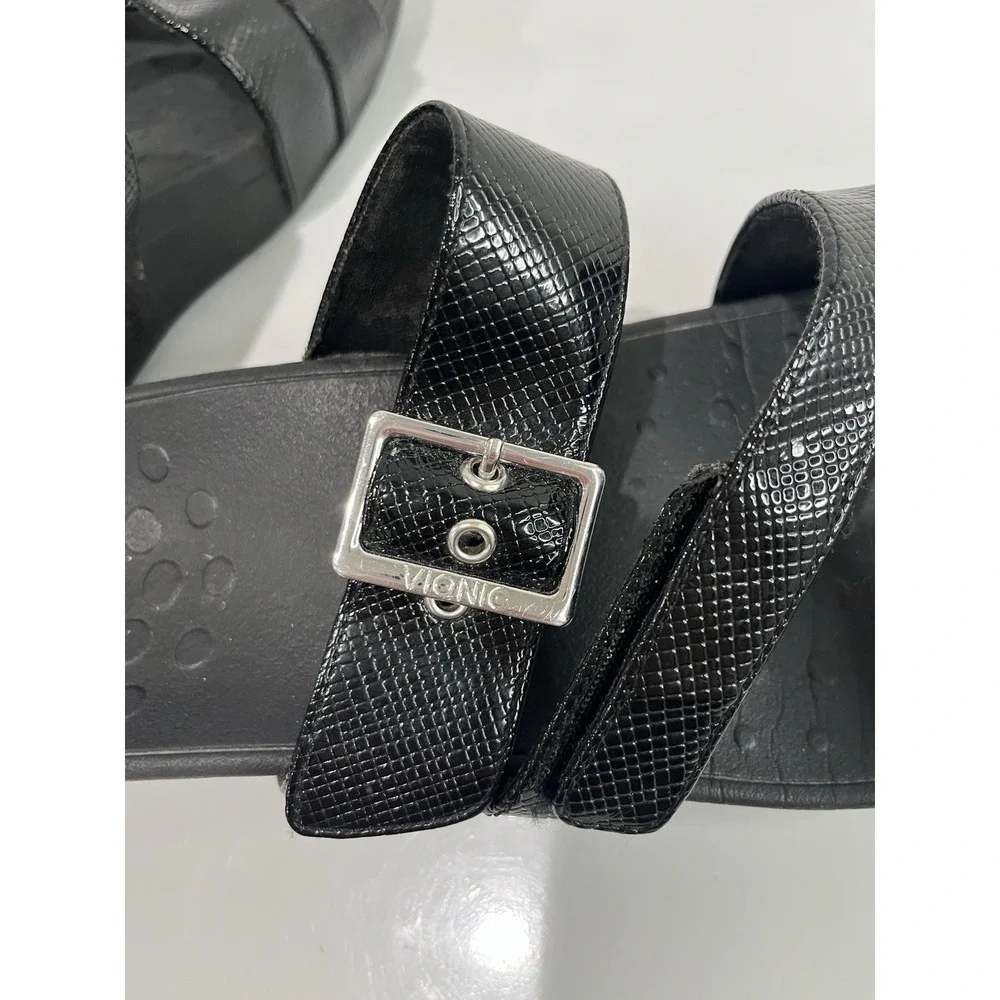 Vionic Rio black snake orthotic platform wedge slide‎ sandals Sz 10.5 comfort